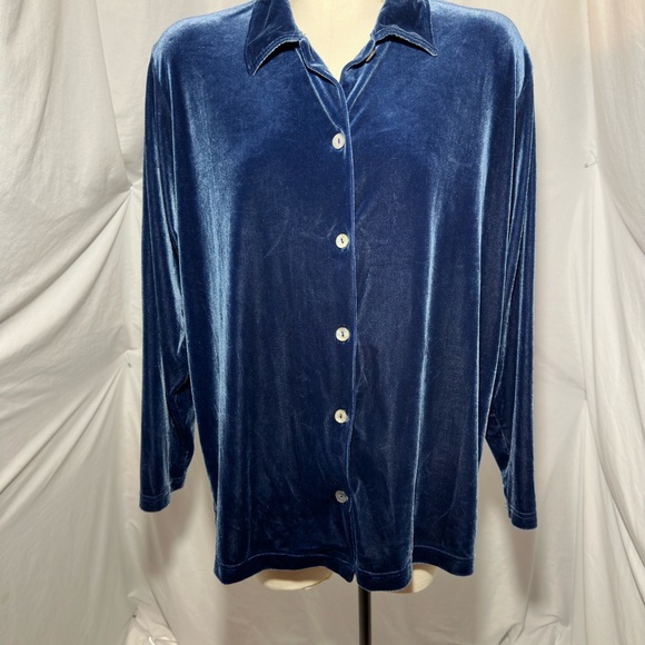 Jason Maxwell Blue Velvet Button Down Shirt XL Long Sleeve Retro Y2K Holiday - Picture 1 of 8